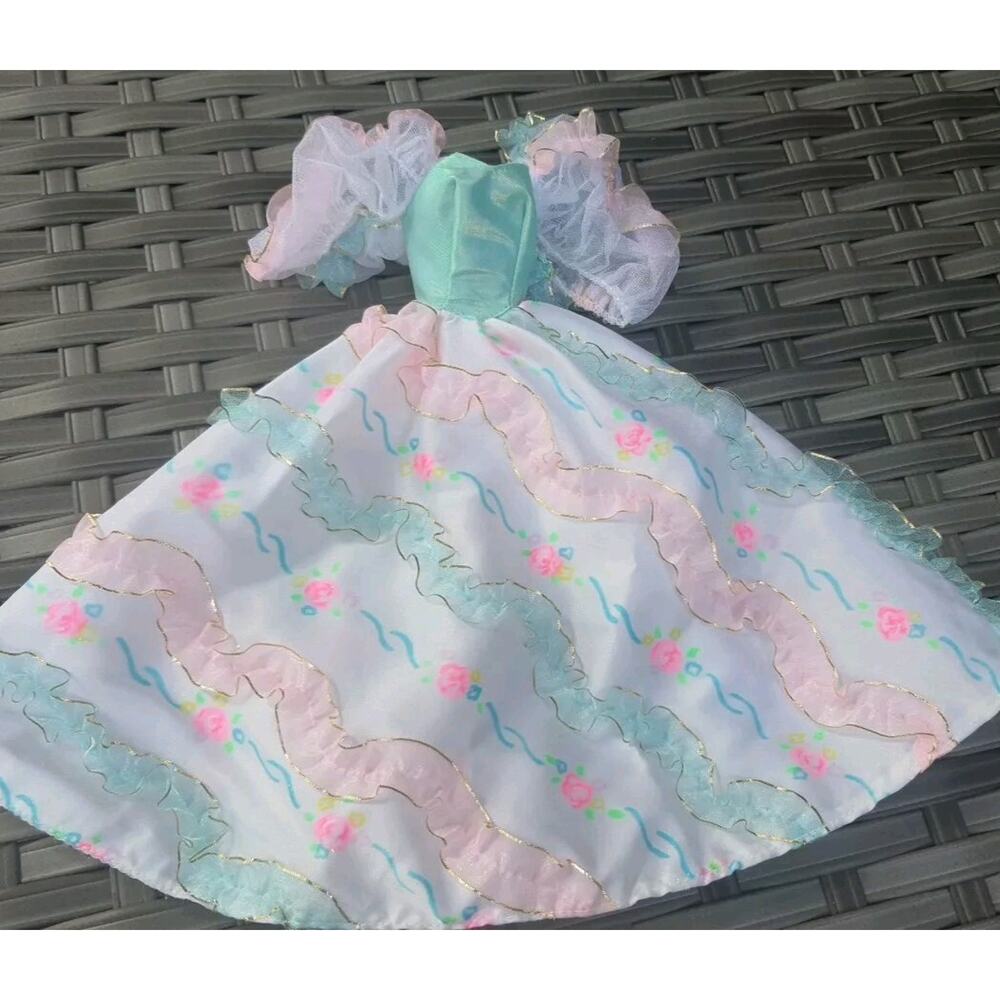 1992 Barbie Birthday Party Replacement Dress Ribbon Flowers Doll Size PRETTY